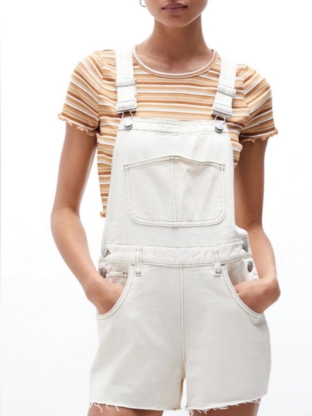 PacSun Cream Denim Short Overalls